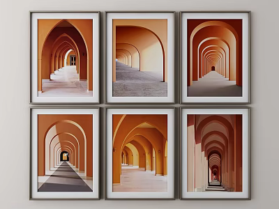 Framed Archway Corridor Artworks Featuring Warm Tones for Interior Wall Decor 3d model