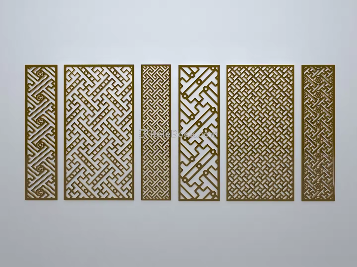 Chinese-style window grilles silhouette pane window sill border openwork window 3d model