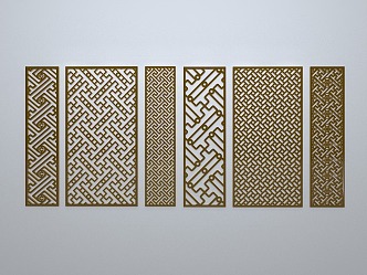 Chinese-style window grilles silhouette pane window sill border openwork window 3d model