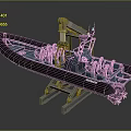 Blue And Black Yacht With Seats And Mechanical Equipment On Stand