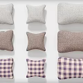 Soft Decorative Pillows In Light Gray Brown And Purple Plaid Patterns 3d model