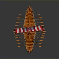 Ancient Warship With Red White Sails Decorative Bow Oars And Shield Details