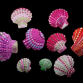 Colorful Shell Shaped Decorative Ornament Set with Polka Dots and Striped Patterns 3d model