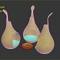 Yellow Woven Teardrop Shaped Hanging Chairs With Cushion And Small Round Stool