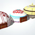 Traditional Yurts Featuring Colorful Decorative Patterns And Wooden Door Designs
