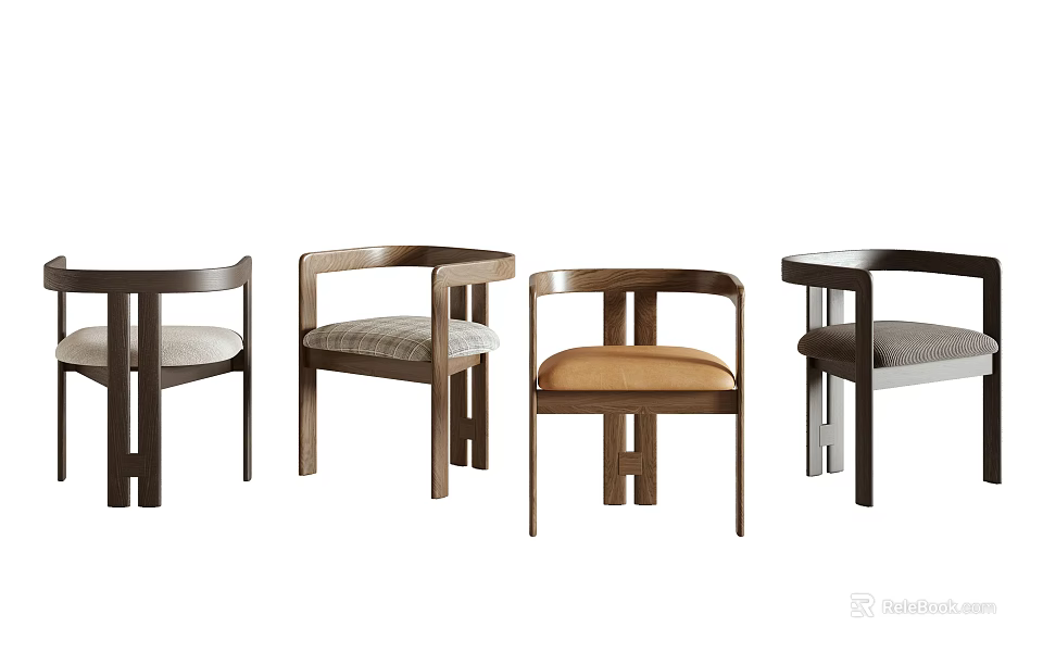 Modern Lounge Chairs With Wooden Frames And Different Fabric Cushion Styles 3d model