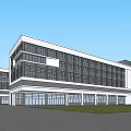 Modern Industrial Factory Building With Multi Storey Glass Facade And Green Landscaping
