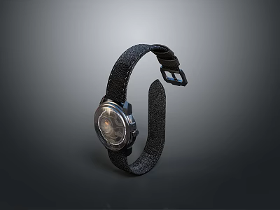 Black Leather Strap Wristwatch With Round Dial And Buckle Closure 3d model