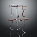 Various Metal Hardware Tools With Wooden Handles And Different Hook Shapes On Dark Background