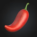 Fresh Ripe Red Chili Pepper With Green Stem On Black Background