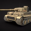 Classic Military Tank With Long Cannon Sand Color Paint And Tracks