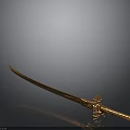 Golden Decorative Sword With Ornate Hilt Sharp Blade On Black Smooth Surface