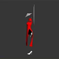 Mythical Character In Red Qipao With White Hat Circular Rings Swords And Magical Creature