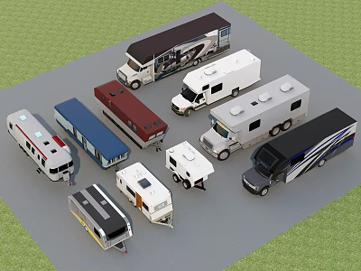 Different Types of Recreational Vehicles With Various Sizes Colors and Designs 3d model