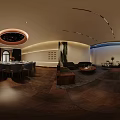 Elegant Modern Private Dining Room With Round Table Chairs Ceiling Light And Wall Decorations
