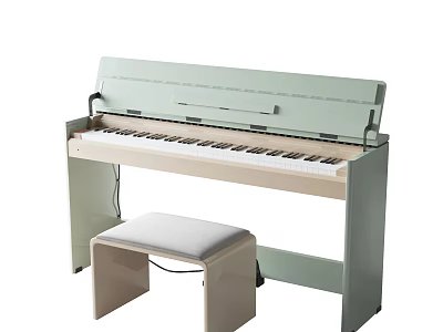 Light Green Electric Piano With White Keys And Matching Beige Stool Modern Design 3d model