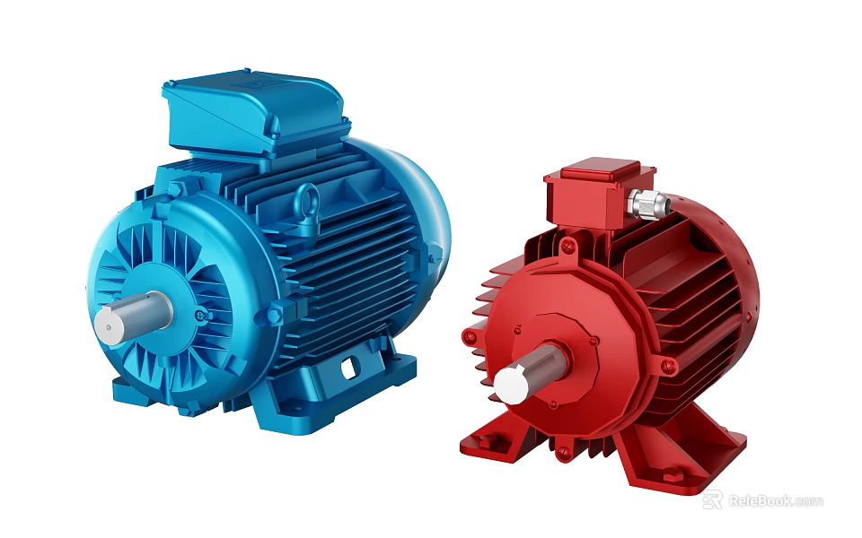 Industrial Electric Motors In Blue And Red Color For Machinery Applications 3d model 