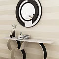 Modern Console Table With Marble Top Gold Black Legs And Circular Geometric Mirror 3d model