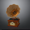 Vintage Gramophone With Brass Horn Wooden Base Vinyl Record And Decorative Details