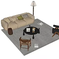 Beige Sofa And Black Coffee Table Set With Cushions Armchairs Floor Lamp Books On Rug