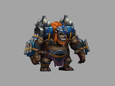 Game Movie Character Warrior With Red Hair Bearded Face Spiked Blue Brown Armor Muscular Build 3d model