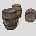 Decorative Ornament Set Three Vintage Wooden Barrels With Metal Hoops For Home Decor