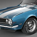 Classic Blue Convertible Car with White Stripes Open Top and Silver Wheels