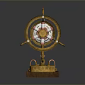 Vintage Golden Mechanical Weapon With Rotating Components Wooden Base And Brass Tubes