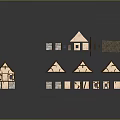 Traditional Timber Building Models With Gabled Roofs Window Wall And Component Parts