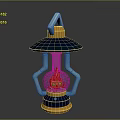 Colorful Decorative Lantern With Blue Handle Transparent Glass And Flame Skull Design
