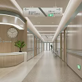 Hospital Outpatient Nurse Station Interior Featuring Reception Desk TV Screen Clock And Potted Plant