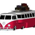 Pink and White Vintage Volkswagen Bus With Luggage Stacked On The Roof