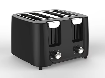 Kitchen Essential Modern Black Four Slice Toaster With Easy Control Knobs 3d model