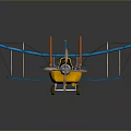 Vintage Blue Yellow Aerospace Aircraft Model Featuring Propeller And Badge Design