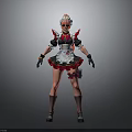 Stylish Woman In Red And Black Costume With Head Decoration Black Gloves And Leg Straps