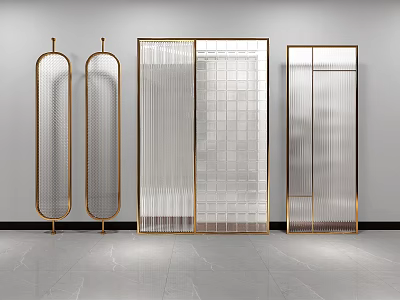 Modern Room Dividers With Golden Frames And Various Glass Panel Designs 3d model