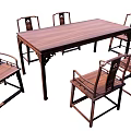 Chinese Style Wooden Dining Table Set with Rectangular Top and Carved Chairs 3d model