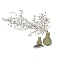 White Flower Branches In Brown Vases For Elegant Home Decor 3d model