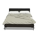 Modern Minimalist Double Bed With Black Headboard And Light Colored Quilt 3d model
