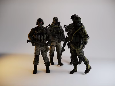 Game and Movie Military Characters in Camouflage Uniforms With Helmets Tactical Gear and Weapons 3d model