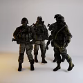 Game and Movie Military Characters in Camouflage Uniforms With Helmets Tactical Gear and Weapons
