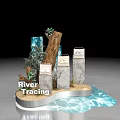 River Tracing Themed Store with Stone Display Stands Green Plants and Water Features