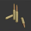 Brass Bullets Displayed On Black Reflective Surface In Standing And Lying Positions