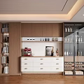Modern Wooden Sideboard With White Drawers Glass Door Wine Cabinet And Coffee Machine