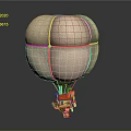 Detailed Hot Air Balloon Architectural Design With White Fabric Yellow Ropes And Brown Basket