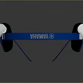 Modern Headphones With Blue Headband White And Black Ear Cups And Reflective Surface