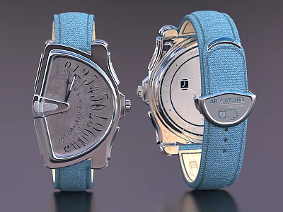 Unique Watch With Light Blue Strap And Special Dial Design 3d model