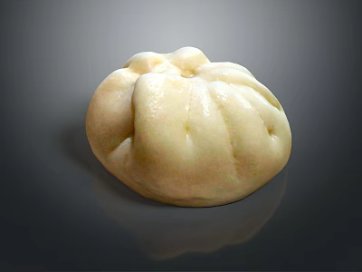 Soft Fluffy White Steamed Bun With Pleated Top On Dark Surface 3d model