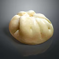 Soft Fluffy White Steamed Bun With Pleated Top On Dark Surface 3d model