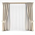 Beige Curtains With Sheer White Center Panel And Tied Back Design For Home Interior